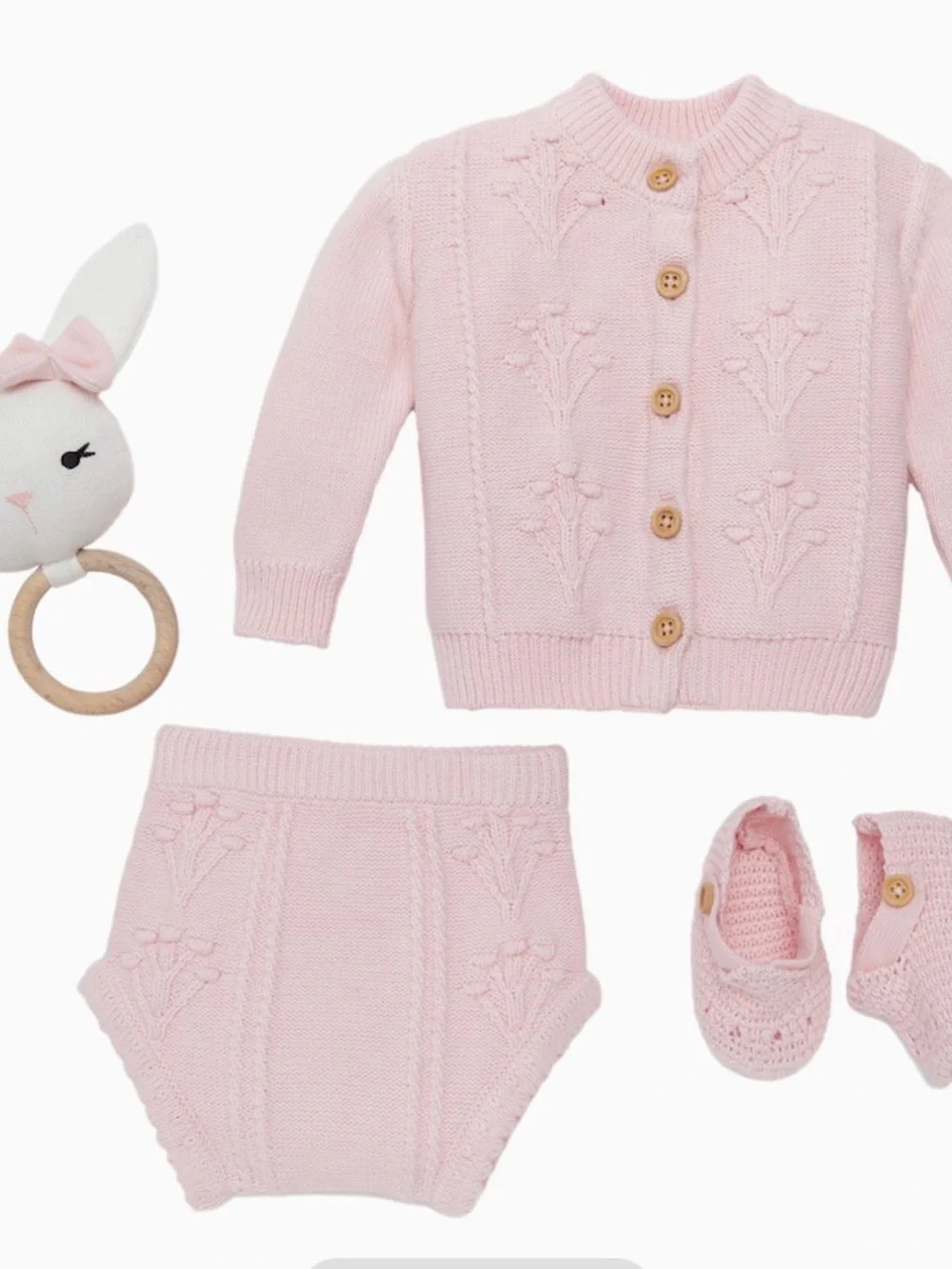 Loomsake 4 piece floral sweater set cerise pink0-3M